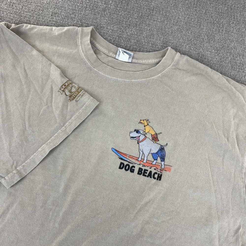 Crazy Shirts Hawaii 'Dog Beach' Kona Coffee Dyed T-Shirt Men's XL Beige